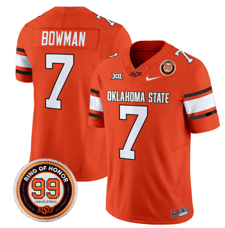 Alan Bowman Jersey #7 Oklahoma State Cowboys Leslie O'neal Patch Vapor Limited College Football Stitched Orange