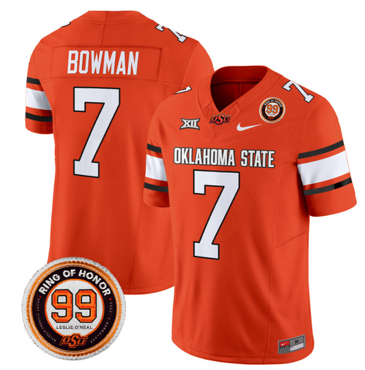 Alan Bowman Jersey #7 Oklahoma State Cowboys Leslie O'neal Patch Vapor Limited College Football Stitched Orange