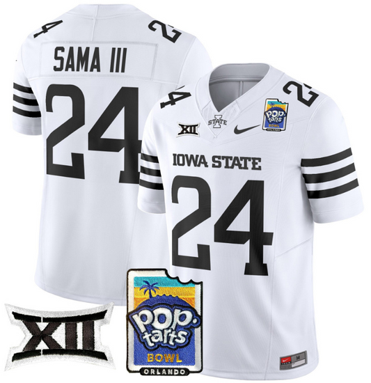 Abu Sama III Jersey #24 Iowa State 2025 PopTarts Bowl Patch White Limited