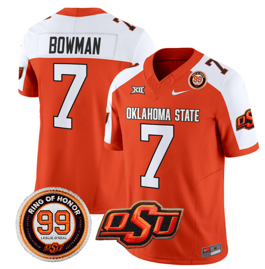 Alan Bowman Jersey #7 Oklahoma State Cowboys Leslie O'neal Patch Vapor Limited College Football Stitched Orange Alternate