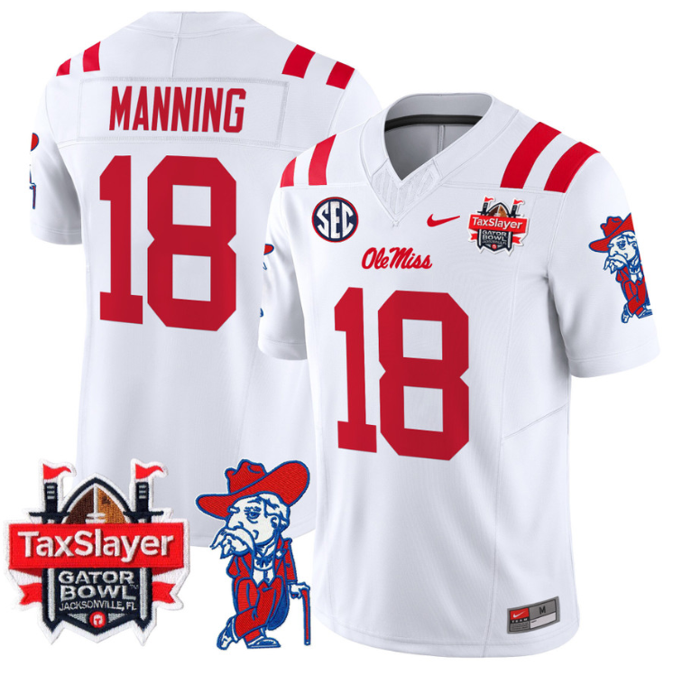 Archie Manning Jersey #18 Ole Miss Rebels 2025 Gator Bowl Patch White