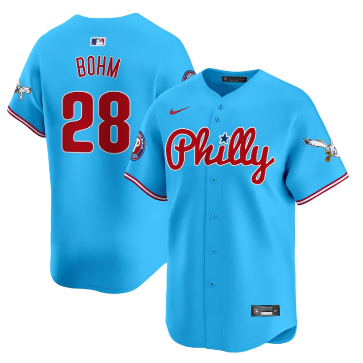Alec Bohm Jersey #28 Phillies and Eagles Vapor Premier Limited Stitched Light Blue