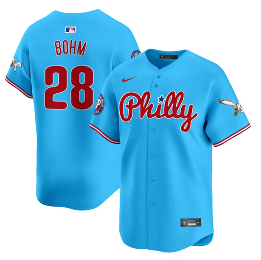 Alec Bohm Jersey #28 Phillies and Eagles Vapor Premier Limited Stitched Light Blue