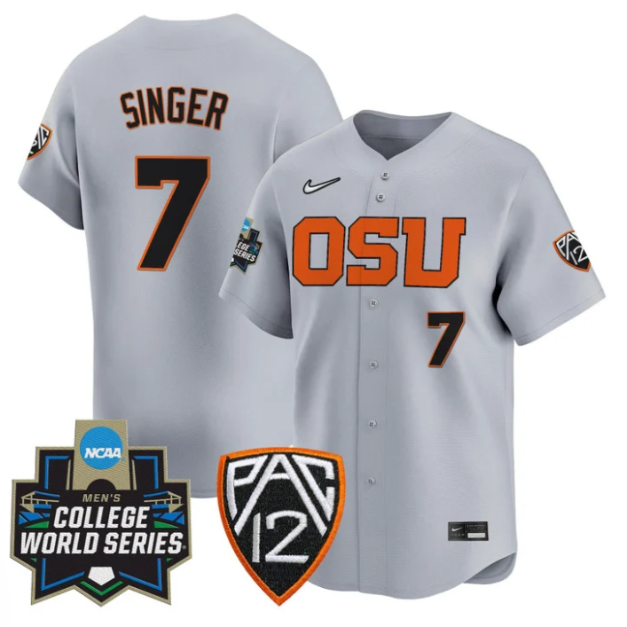 AJ Singer Jersey #7 Oregon State Beavers 2025 World Series Stitched Gray