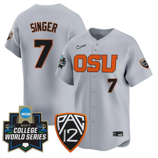 AJ Singer Jersey #7 Oregon State Beavers 2025 World Series Stitched Gray