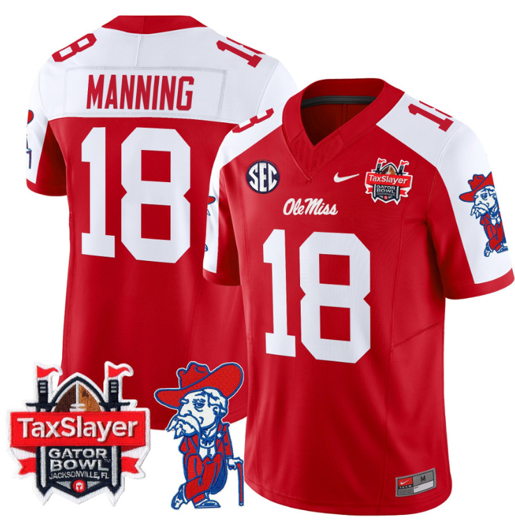 Archie Manning Jersey #18 Ole Miss Rebels 2024 Gator Bowl V2 Red Alternate