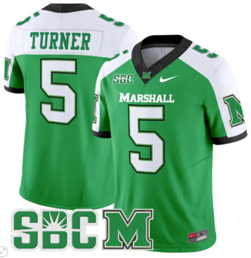 AJ Turner Jersey #5 Marshall Thundering Herd Vapor Limited Football Green Alternate