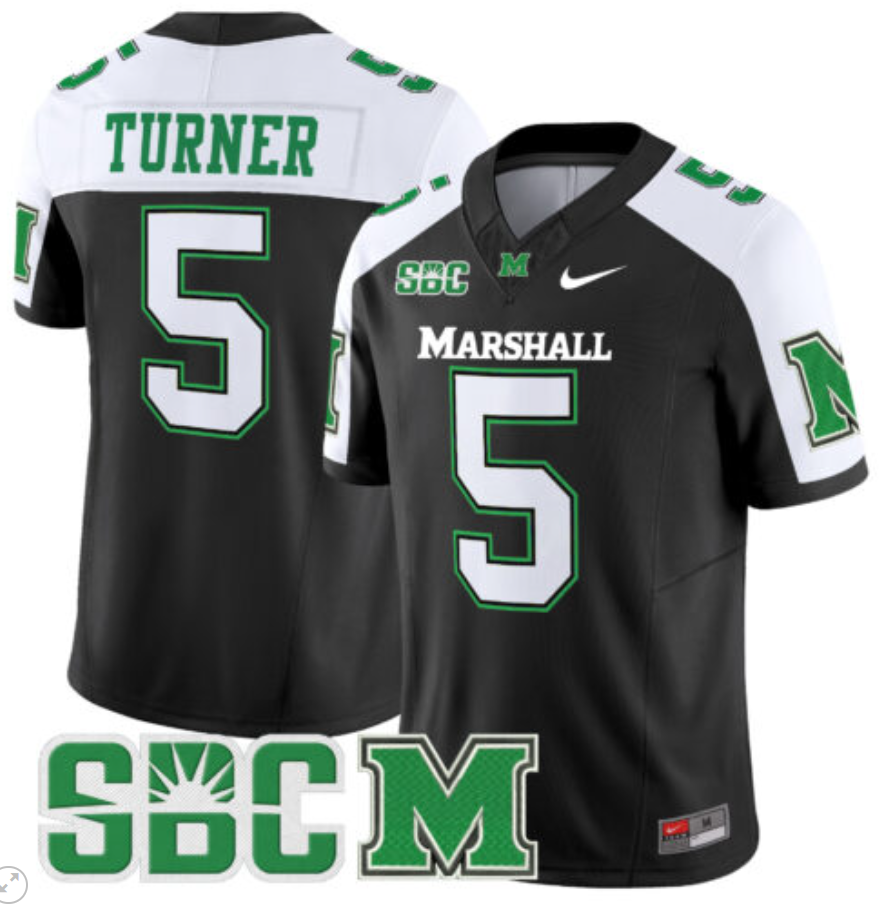 AJ Turner Jersey #5 Marshall Thundering Herd Vapor Limited Football Black Alternate