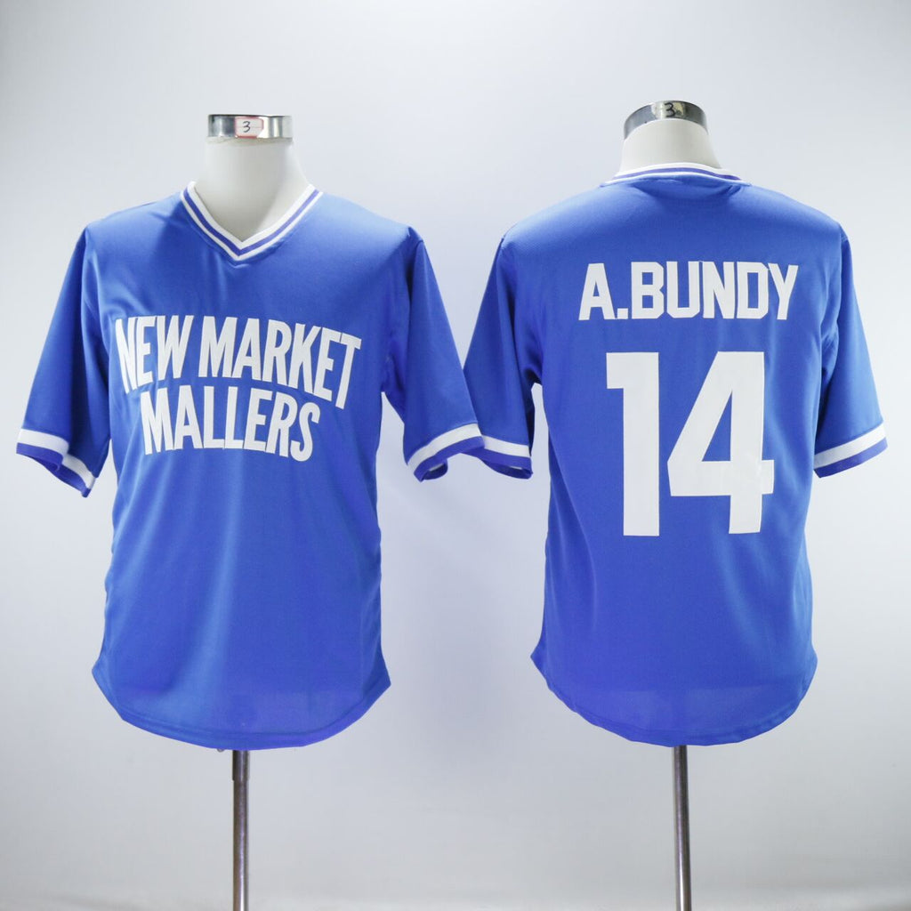 A.Bundy #14 New Market Mallers Movie Baseball Jersey Blue