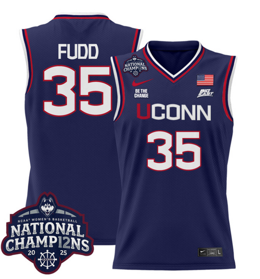 Azzi Fudd Jersey #35 UConn Huskies 2025 National Champions Patch Navy