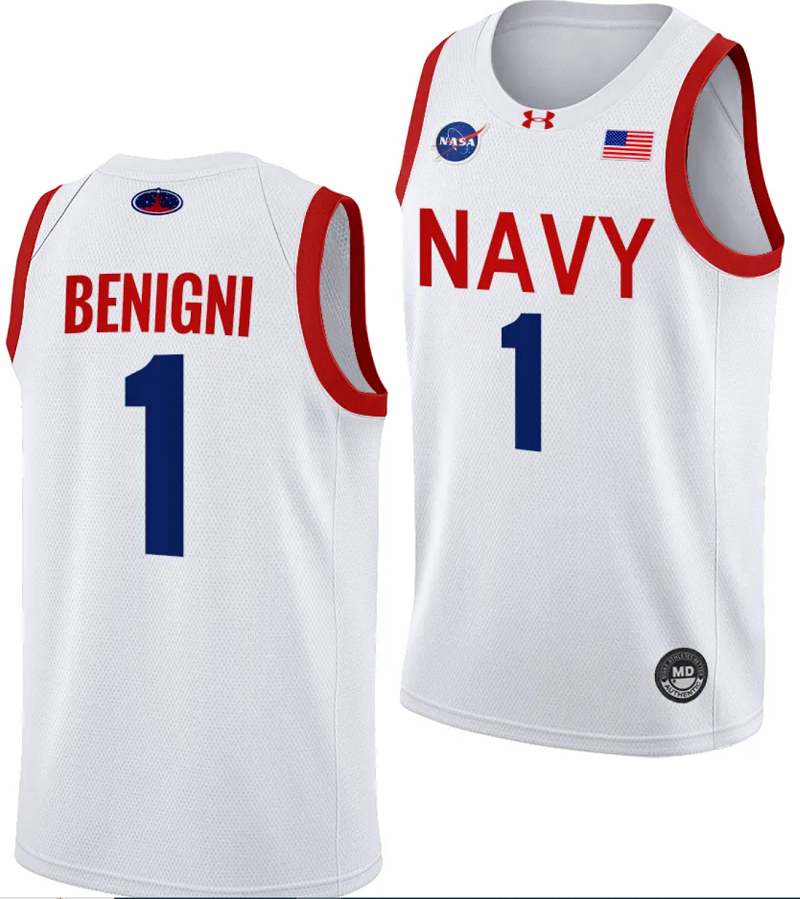 Austin Benigni Jersey #1 Navy Midshipmen NASA-Themed Basketball uniform 2023-24 White