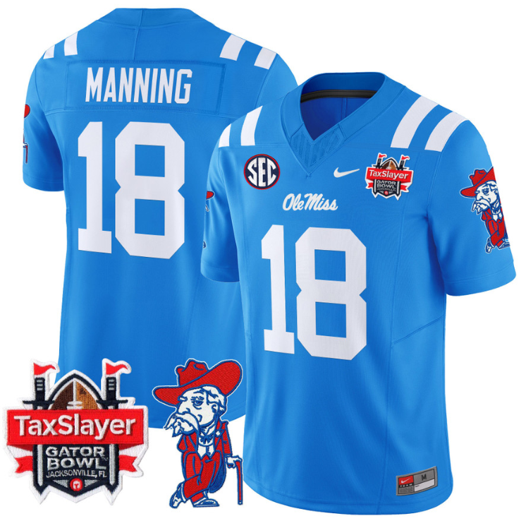 Archie Manning Jersey #18 Ole Miss Rebels 2025 Gator Bowl Patch Powder Blue