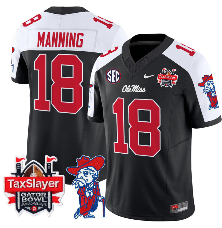 Archie Manning Jersey #18 Ole Miss Rebels 2024 Gator Bowl V2 Black Alternate
