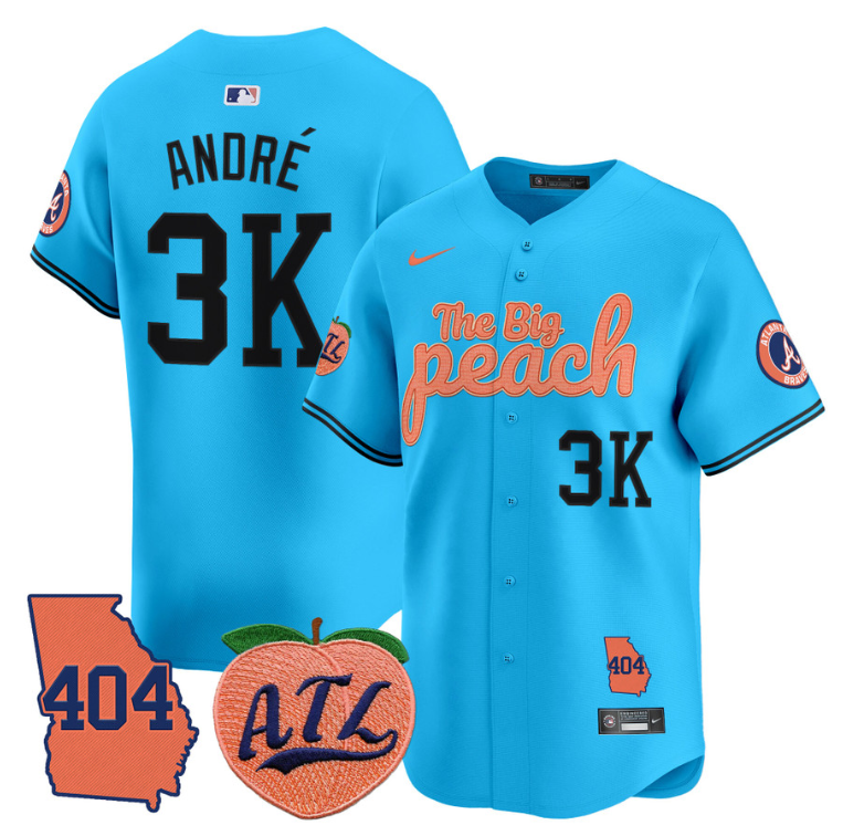 André Jersey #3K Atlanta Braves 404 & The Big Peach Premier Limited Stitched Light Blue