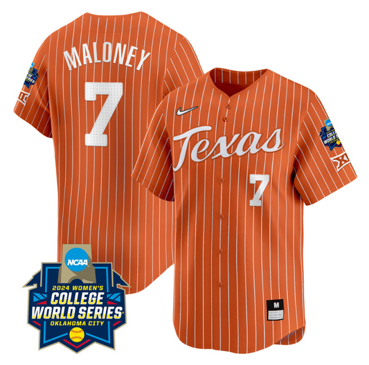 Ashton Maloney Jersey #7 Texas AM Aggies 2024 College World Series Patch Vapor Premier Limited NCAA Baseball Stitched Pinstripe Orange