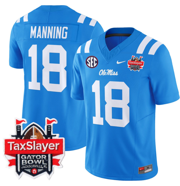Archie Manning Jersey #18 Ole Miss Rebels 2024 Gator Bowl V2 Powder Blue