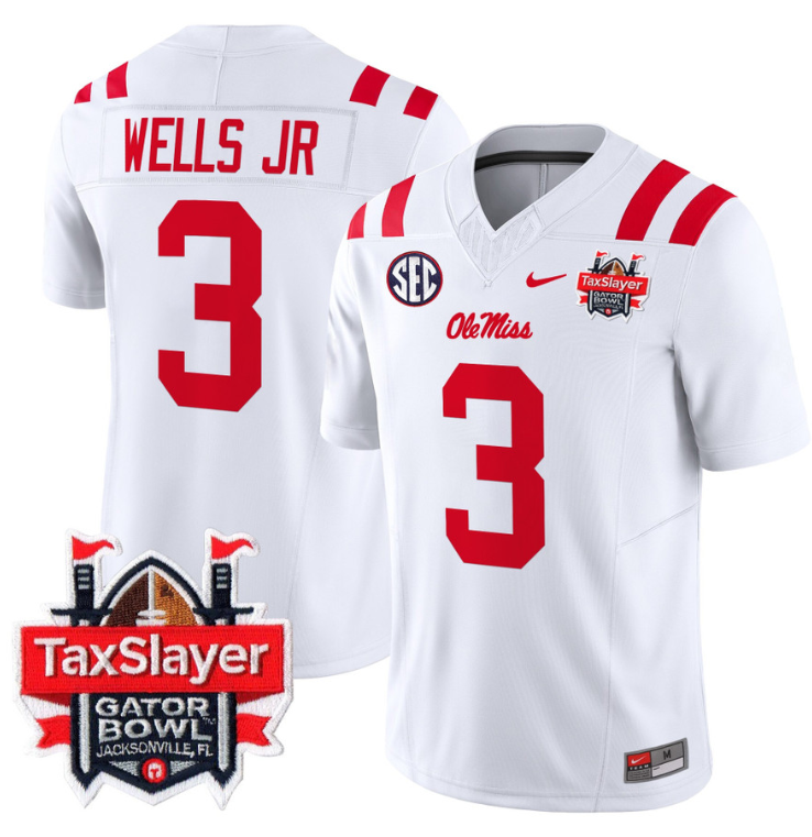 Antwane Wells Jr Jersey #3 Ole Miss Rebels 2024 Gator Bowl V2 White