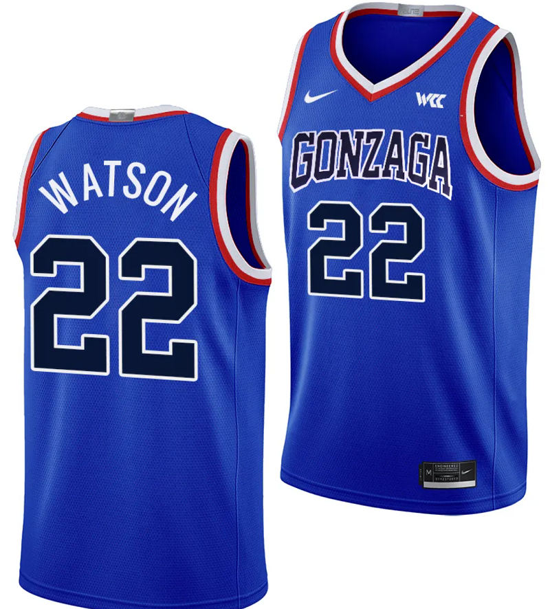 Anton Watson Jersey #22 Gonzaga Bulldogs Throwback Basketball uniform 2023-24 Blue