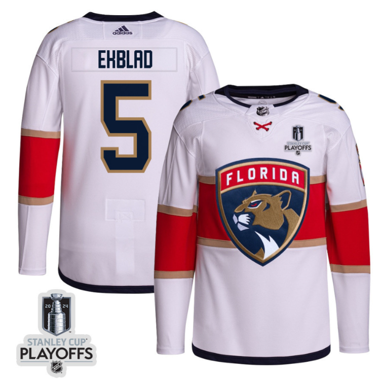 Aaron Ekblad 5 Florida Panthers 2024 NHL Playoffs Patch Away Jersey Customized - Men, White