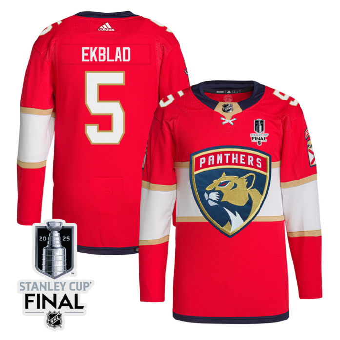 Aaron Ekblad 5 Florida Panthers 2025 STANLEY CUP Final Patch Home Men Jersey Red