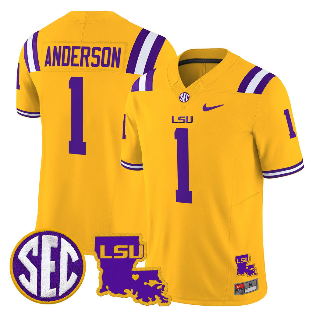 Aaron Anderson Jersey #1 LSU Tigers 2025 Louisiana Patch Stitched Gold