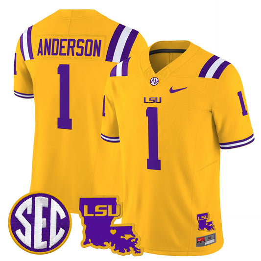 Aaron Anderson Jersey #1 LSU Tigers 2025 Louisiana Patch Stitched Gold