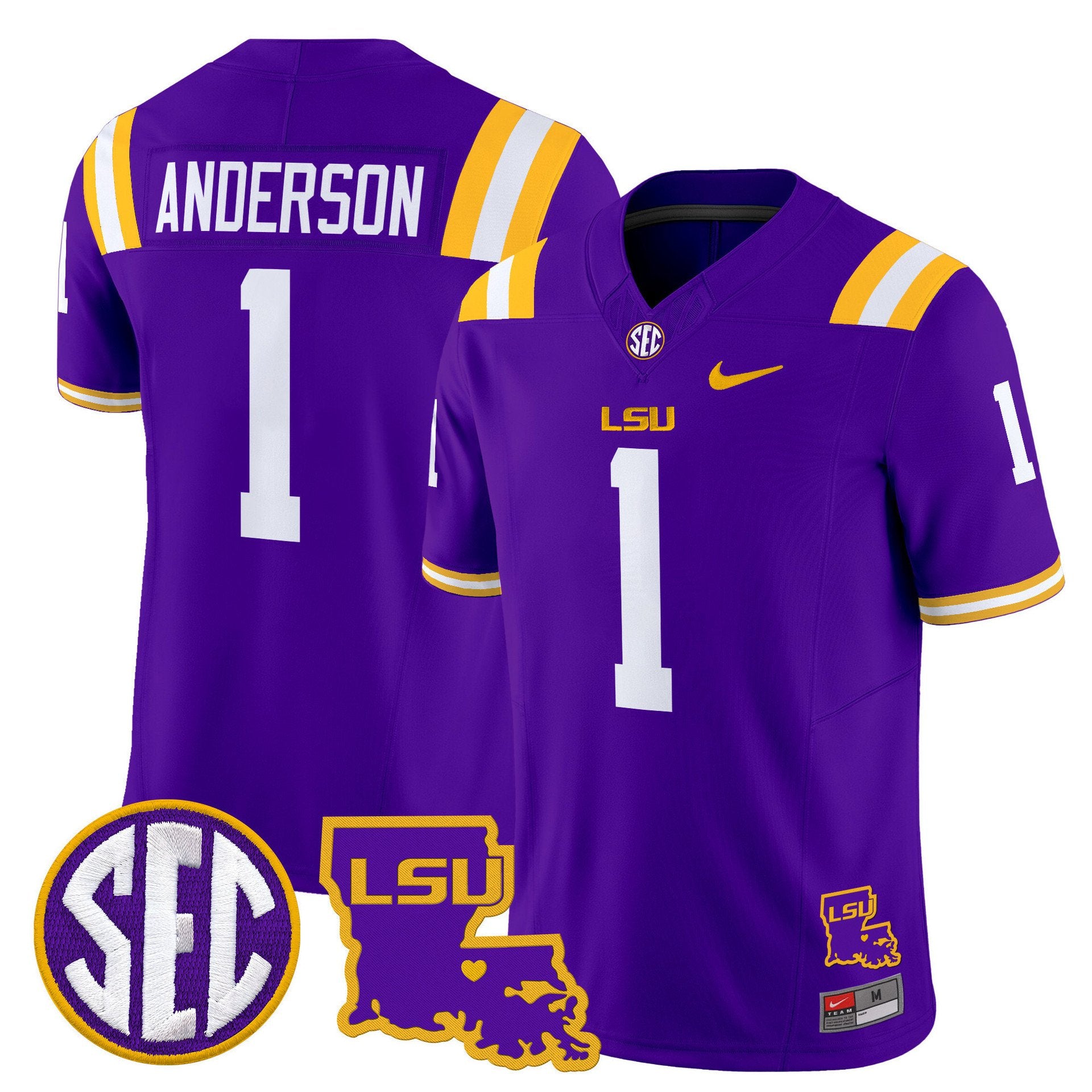 Aaron Anderson Jersey #1 LSU Tigers 2025 Louisiana Patch Stitched Purple