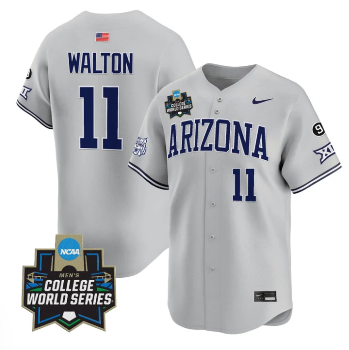 Aaron Walton Jersey #11 Arizona Wildcats 2025 World Series Stitched Gray