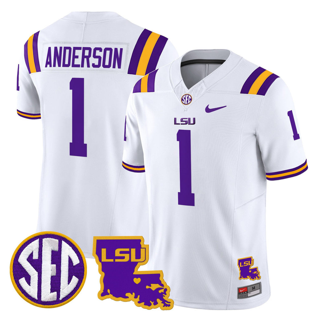 Aaron Anderson Jersey #1 LSU Tigers 2025 Louisiana Patch Stitched White