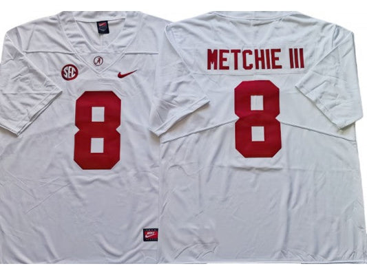 Alabama Crimson Tide #8 JOHN METCHIE III White Football Jersey