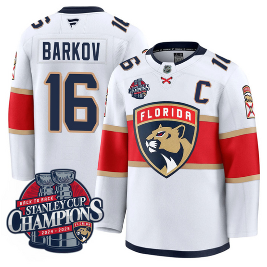 Aleksander Barkov Jersey 16 Florida Panthers 2025 Stanley Cup Back To Back White