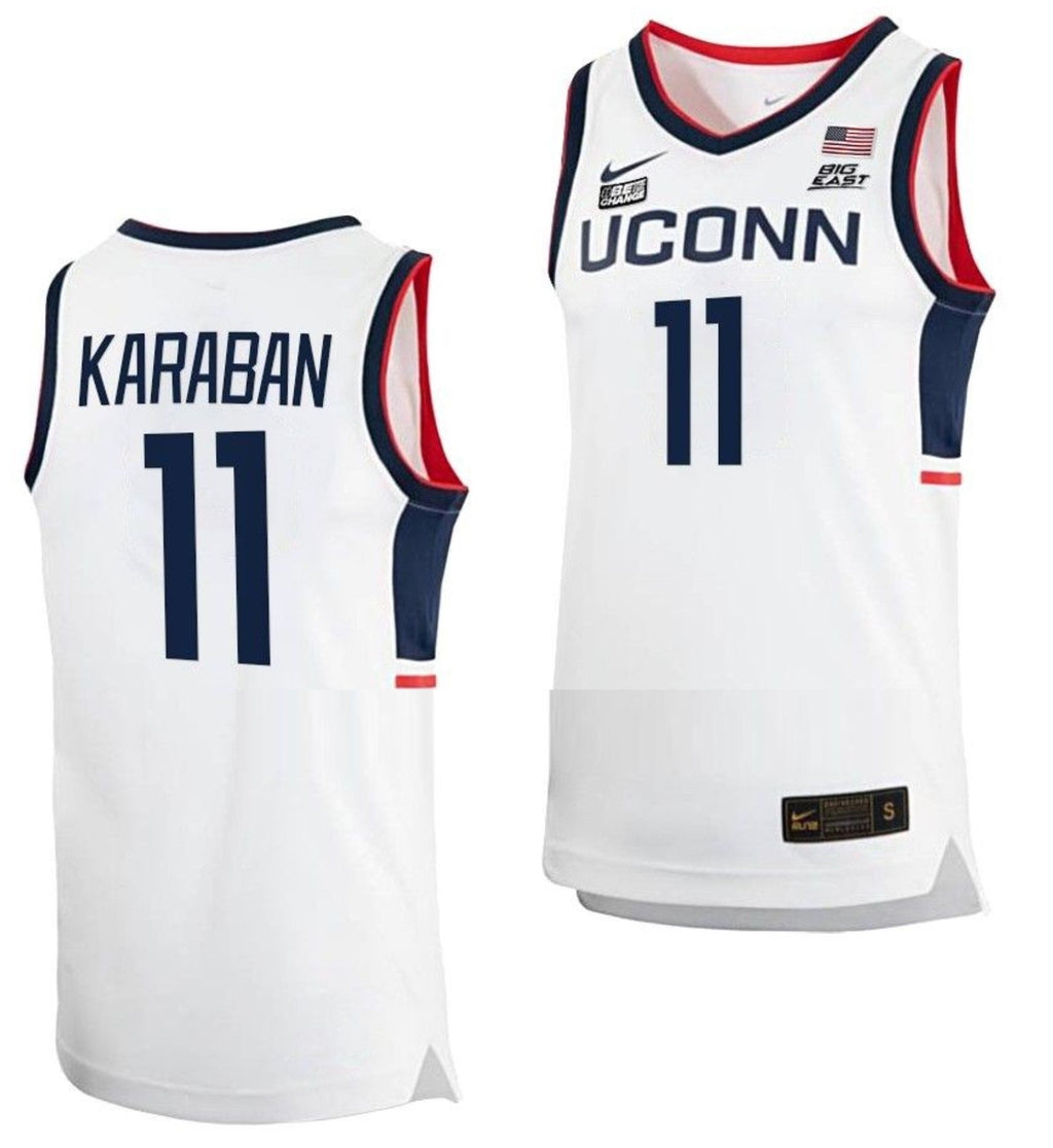 Alex Karaban Jersey UConn Huskies College Basketball White Replica #11