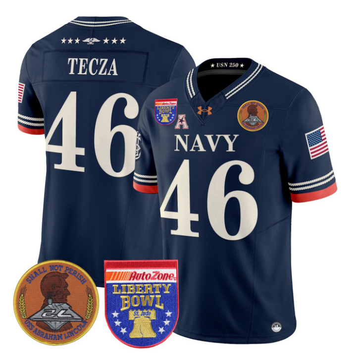 Alex Tecza Jersey #46 Navy Midshipmen 250th 2026 Liberty Bowl Stitched Navy