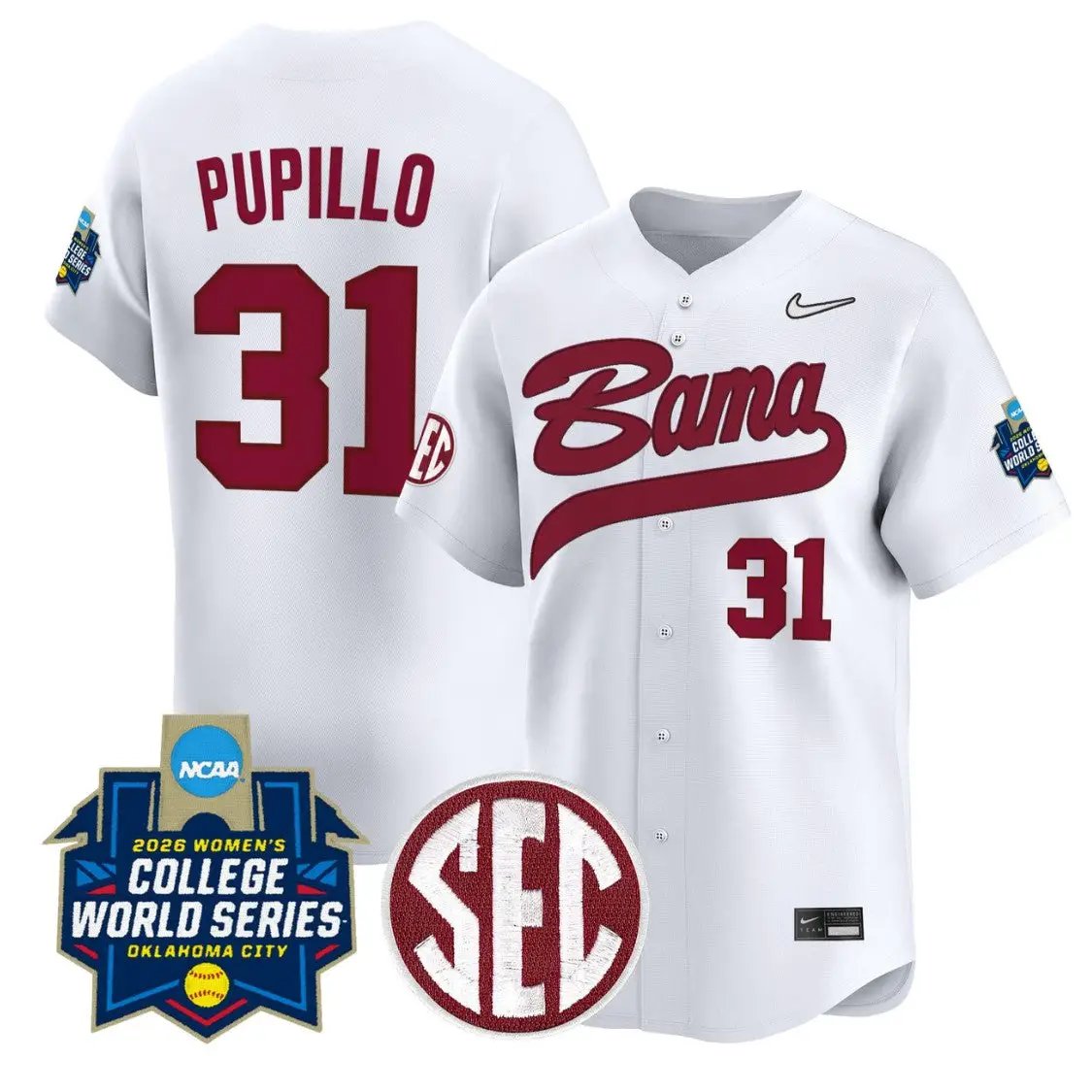 Alexis Pupillo Jersey #31 Alabama Softball 2026 World Series Stitched