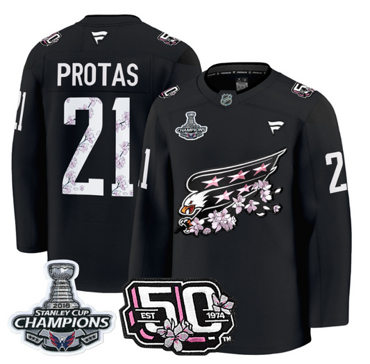 Aliaksei Protas Jersey #21 Washington Capitals 50th 2018 Stanley Cup Champions Patch Black (Copy)