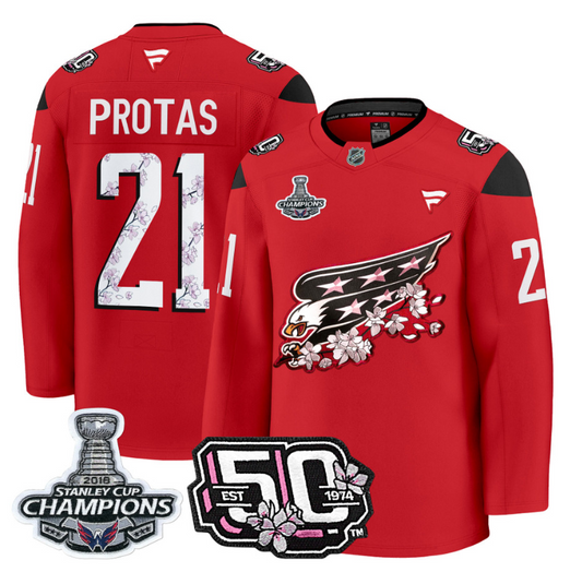 Aliaksei Protas Jersey #21 Washington Capitals 50th 2018 Stanley Cup Champions Patch Red