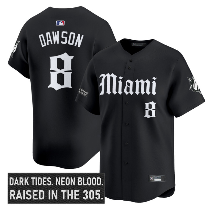 Andre Dawson Jersey #8 Miami Marlins Gothic Vice Edition Stitched Black