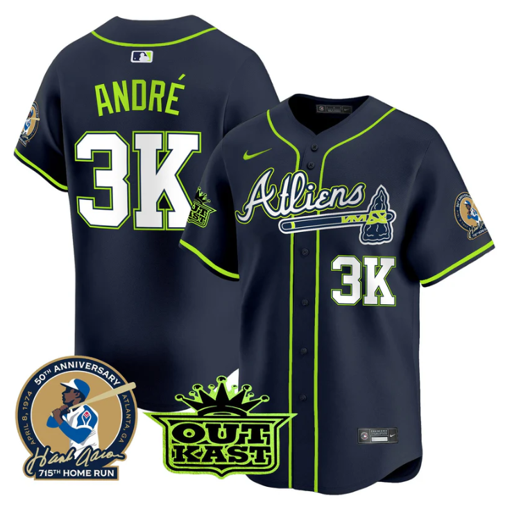 André Jersey #3K Atlanta Braves Atliens Hank Aaron Patch Limited Stitched