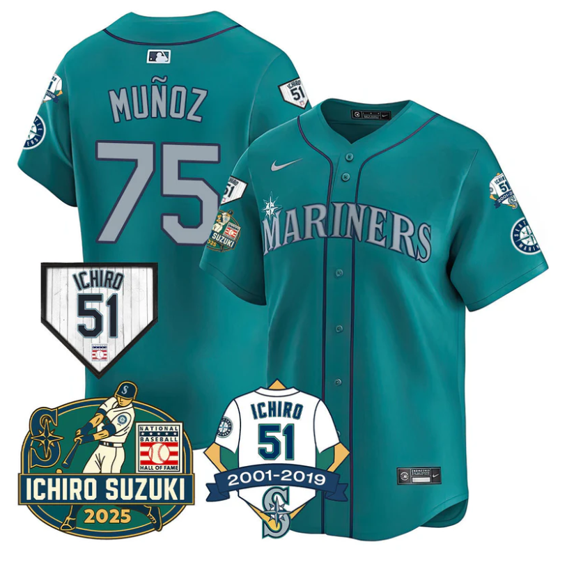 Andrés Muñoz Jersey #75 Seattle Mariners Ichiro Suzuki Stitched Teal