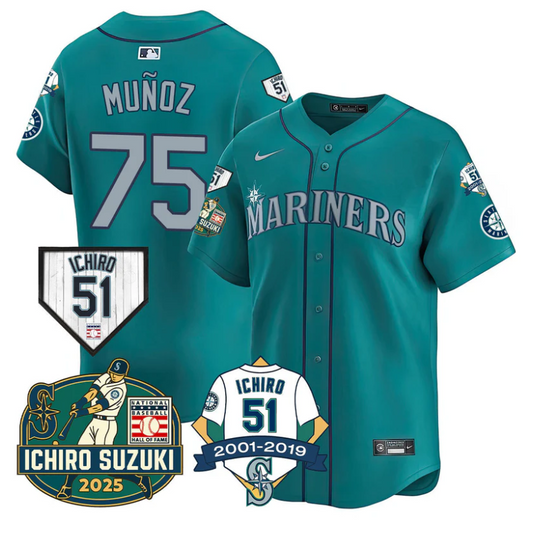 Andrés Muñoz Jersey #75 Seattle Mariners Ichiro Suzuki Stitched Teal