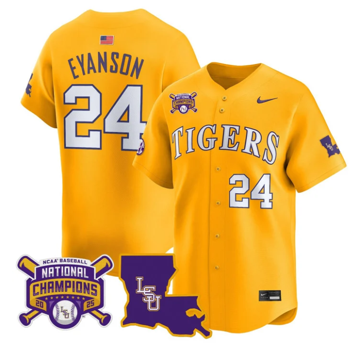 Anthony Eyanson Jersey #24 LSU Tigers 2025 World Series Champions Stitched Gold