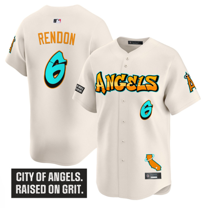 Anthony Rendon Jersey #6 Los Angeles Angels Graffiti Halo Drop Stitched Cream