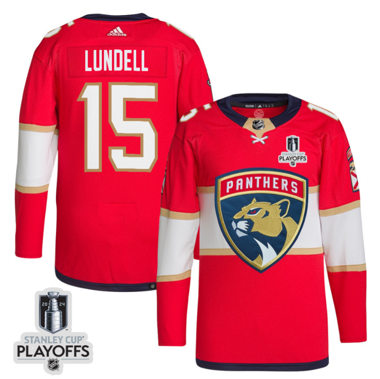 Anton Lundell 15 Florida Panthers 2024 NHL Playoffs Patch Home Jersey - Men, Red