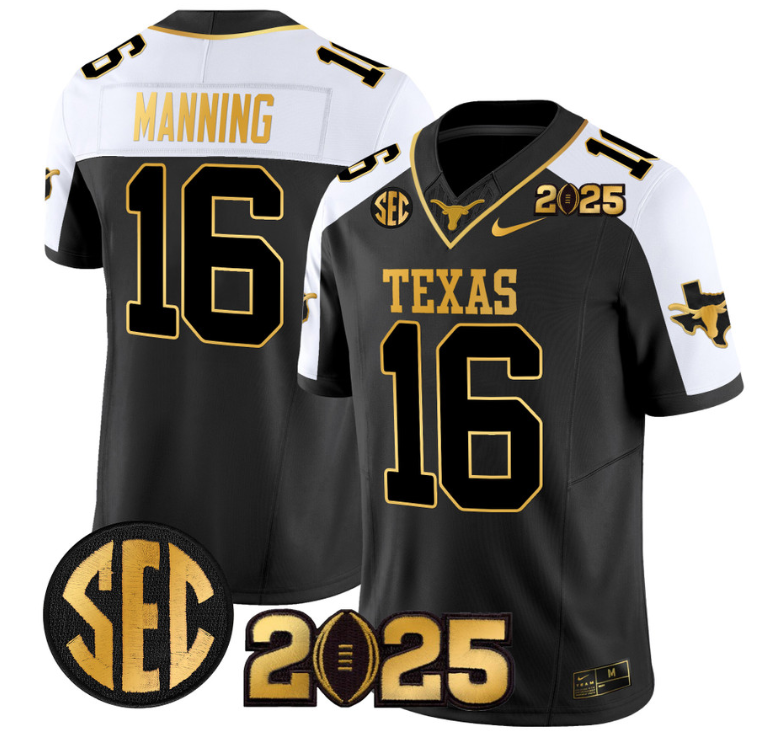 Arch Manning Jersey #16 Texas Longhorns 2025 CFP Final Gold Patch Alternate