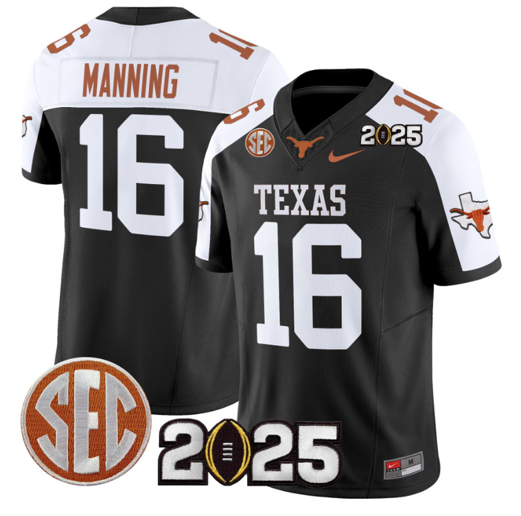 Arch Manning Jersey #16 Texas Longhorns 2025 CFP Final Patch Black Alternate
