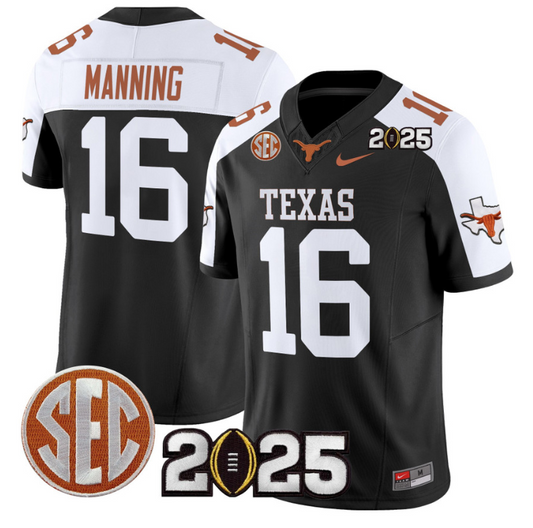 Arch Manning Jersey #16 Texas Longhorns 2025 CFP Final Patch Black Alternate
