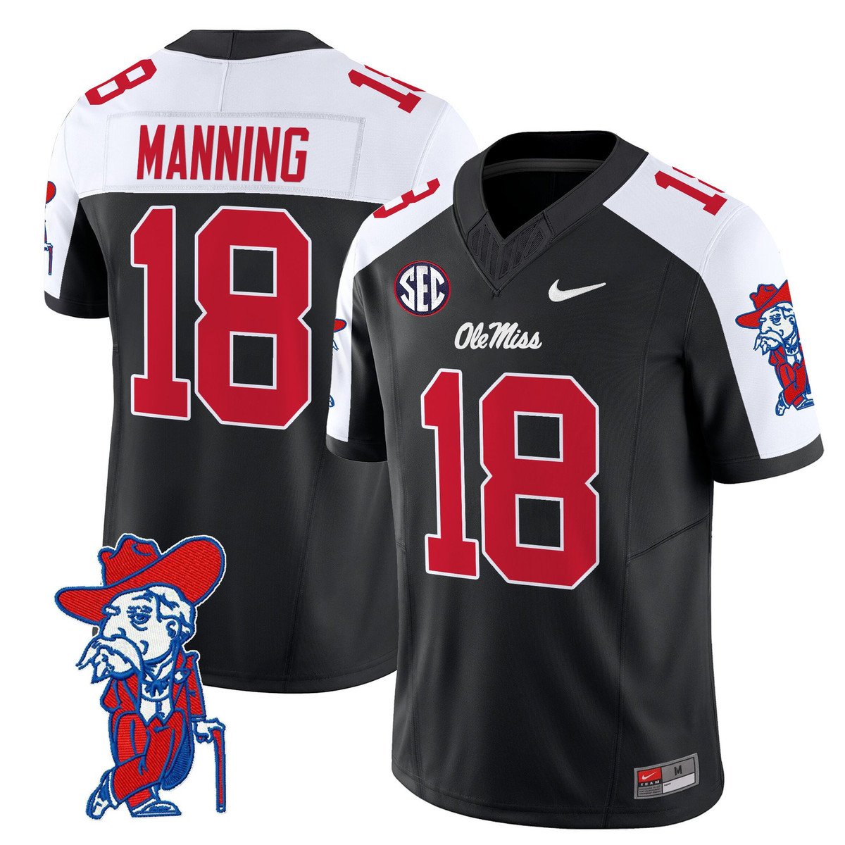 Archie Manning Jersey #18 Ole Miss Rebels 2025 Limited V2 Stitched Black Alternate