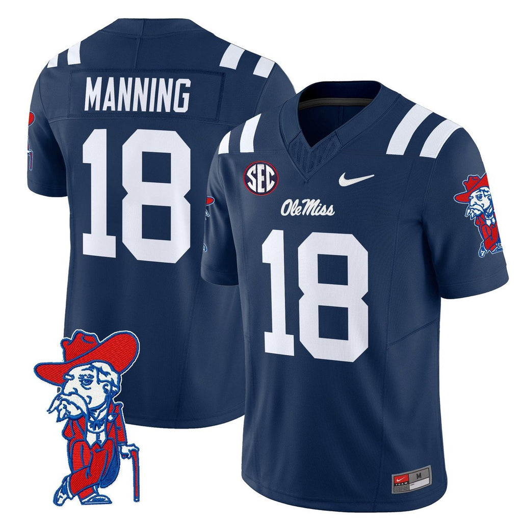 Archie Manning Jersey #18 Ole Miss Rebels 2025 Limited V2 Stitched Navy