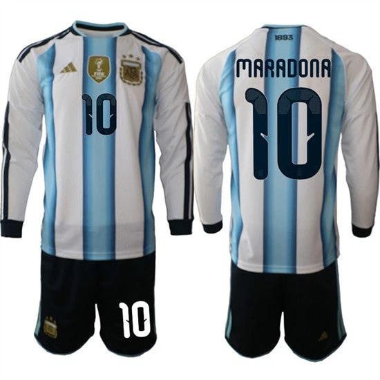 Argentina #10 MARADONA Jersey Long Sleeve National Team x World Cup 2026 Home White On Field Soccer