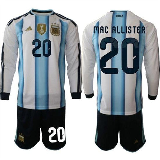 Argentina #20 MAC ALLISTER Jersey Long Sleeve National Team x World Cup 2026 Home White On Field Soccer